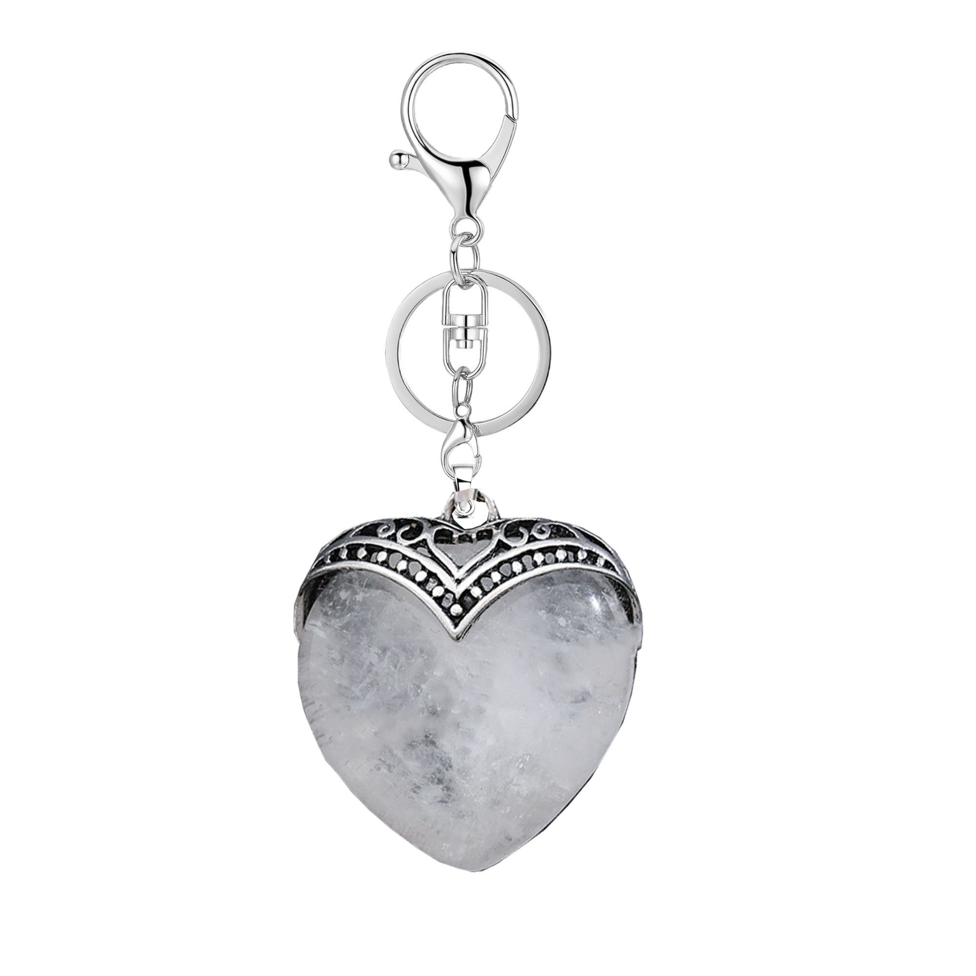 Gemstone 30MM Heart Antique Silver Double Dragon Pendant (32x38mm) for DIY Making Jewelry