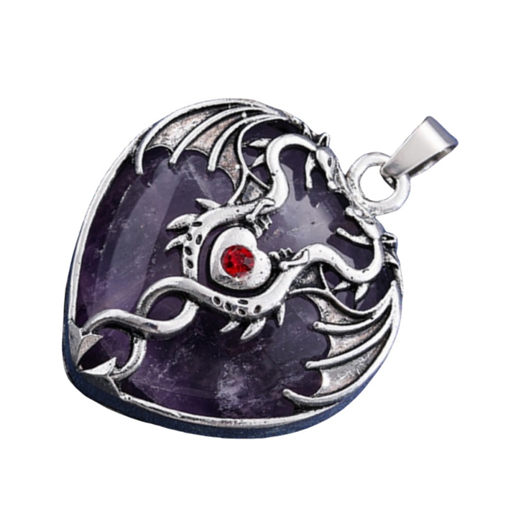 Gemstone 30MM Heart Antique Silver Double Dragon Pendant (32x42mm) for DIY Making Jewelry