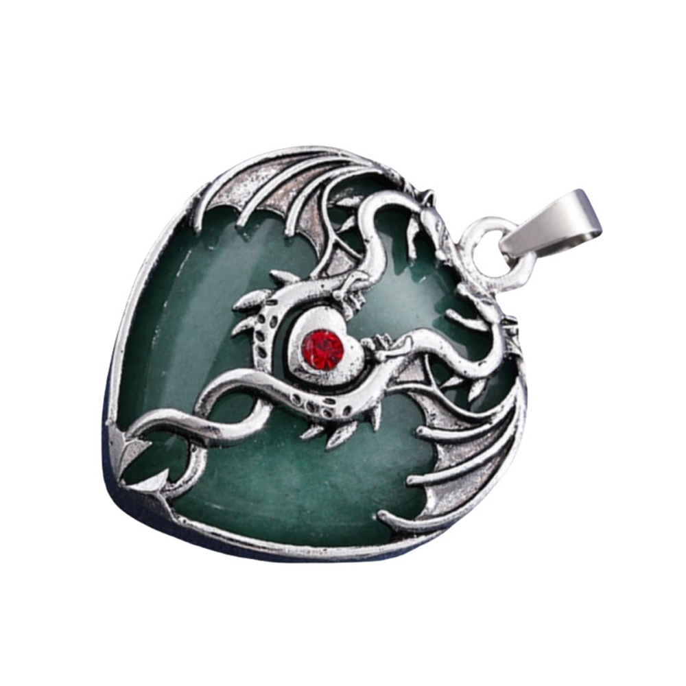 Gemstone 30MM Heart Antique Silver Double Dragon Pendant (32x42mm) for DIY Making Jewelry