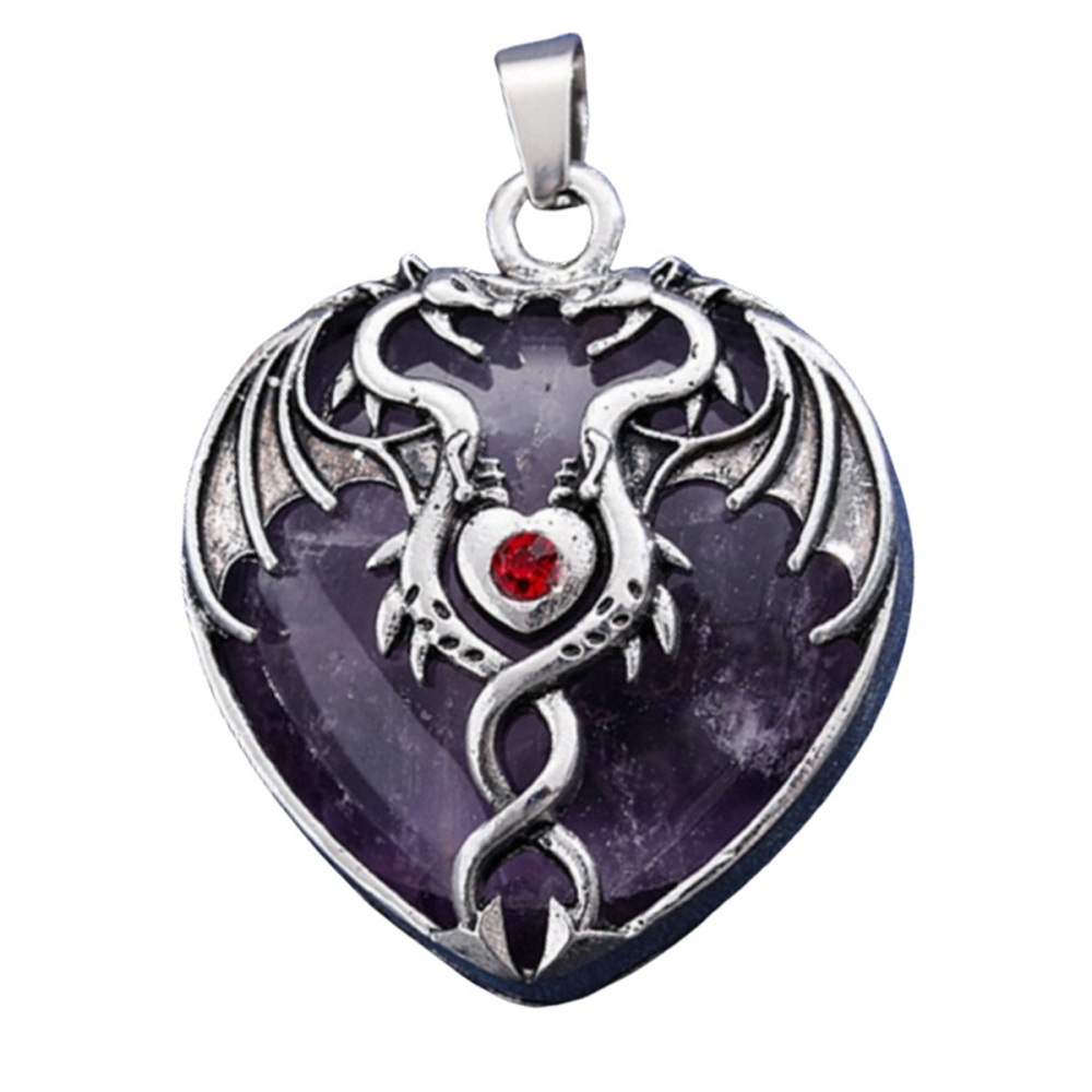 Gemstone Heart Antique Silver Double Dragon Pendant for DIY Making Jewelry