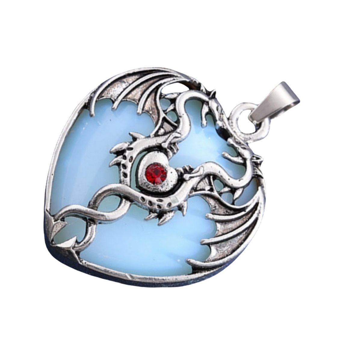 Gemstone 30MM Heart Antique Silver Double Dragon Pendant (32x42mm) for DIY Making Jewelry