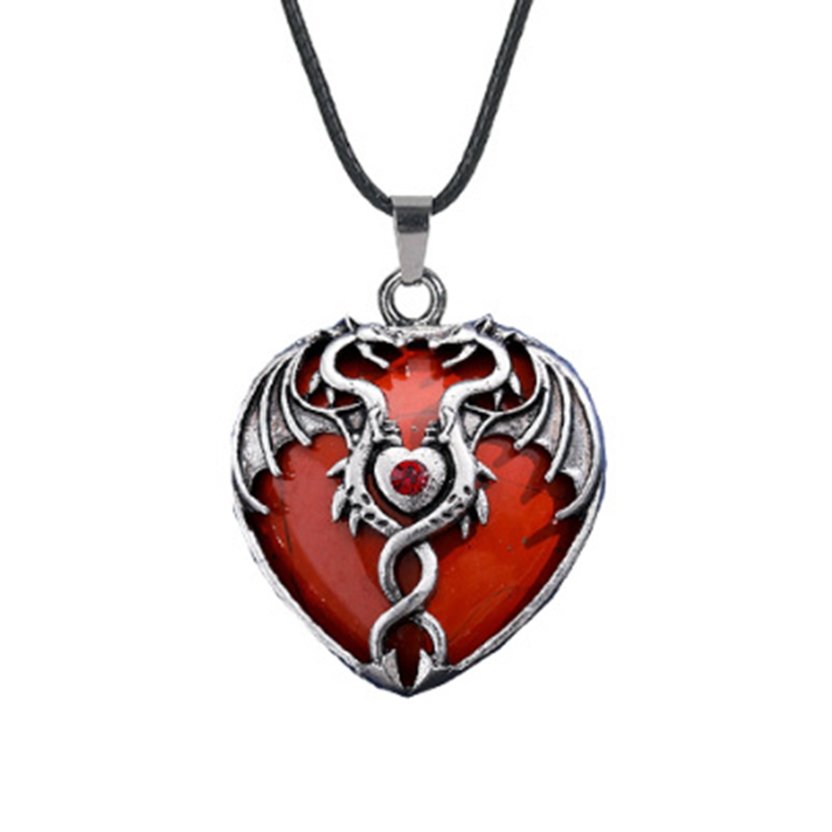 Gemstone 30MM Heart Antique Silver Double Dragon Pendant (32x42mm) for DIY Making Jewelry