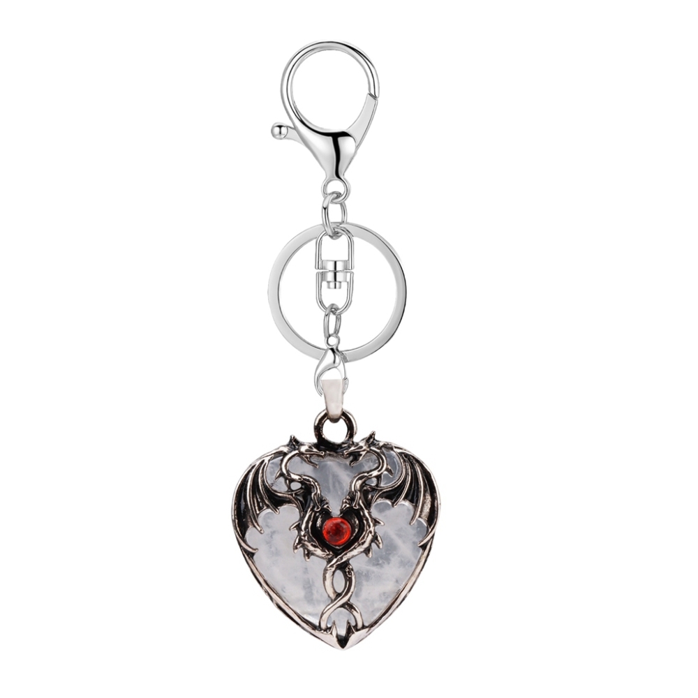 Gemstone 30MM Heart Antique Silver Double Dragon Pendant (32x42mm) for DIY Making Jewelry