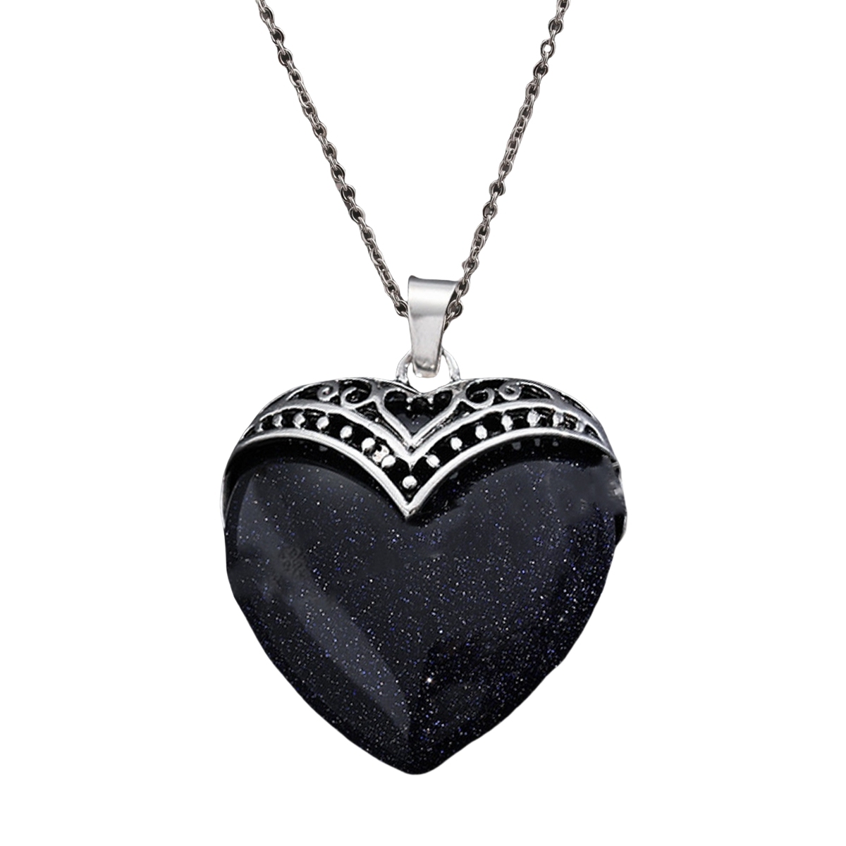 Gemstone 30MM Heart Antique Silver Double Dragon Pendant (32x38mm) for DIY Making Jewelry