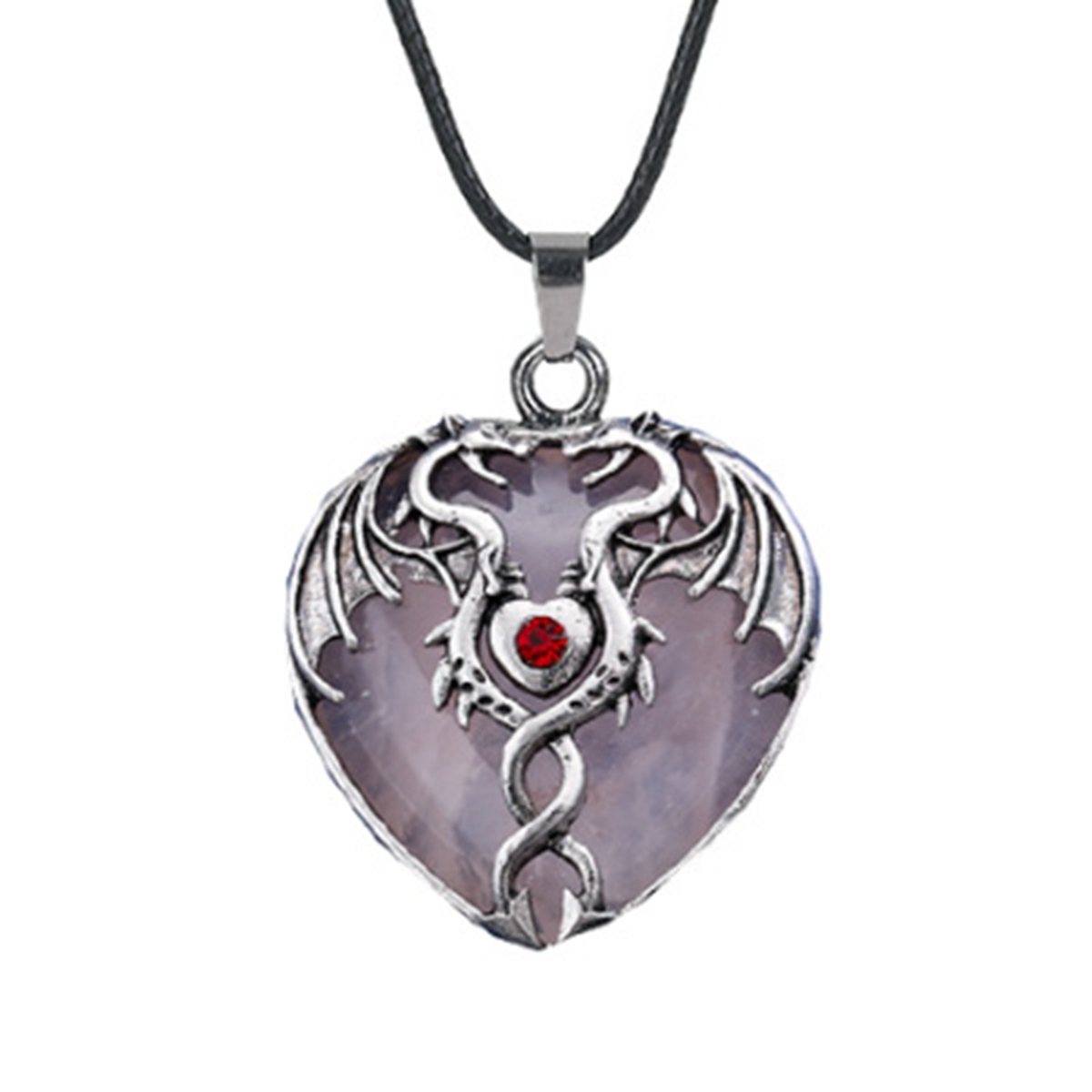 Unakite 30MM Heart Antique Silver Double Dragon Pendant (32x42mm) for DIY Making Jewelry