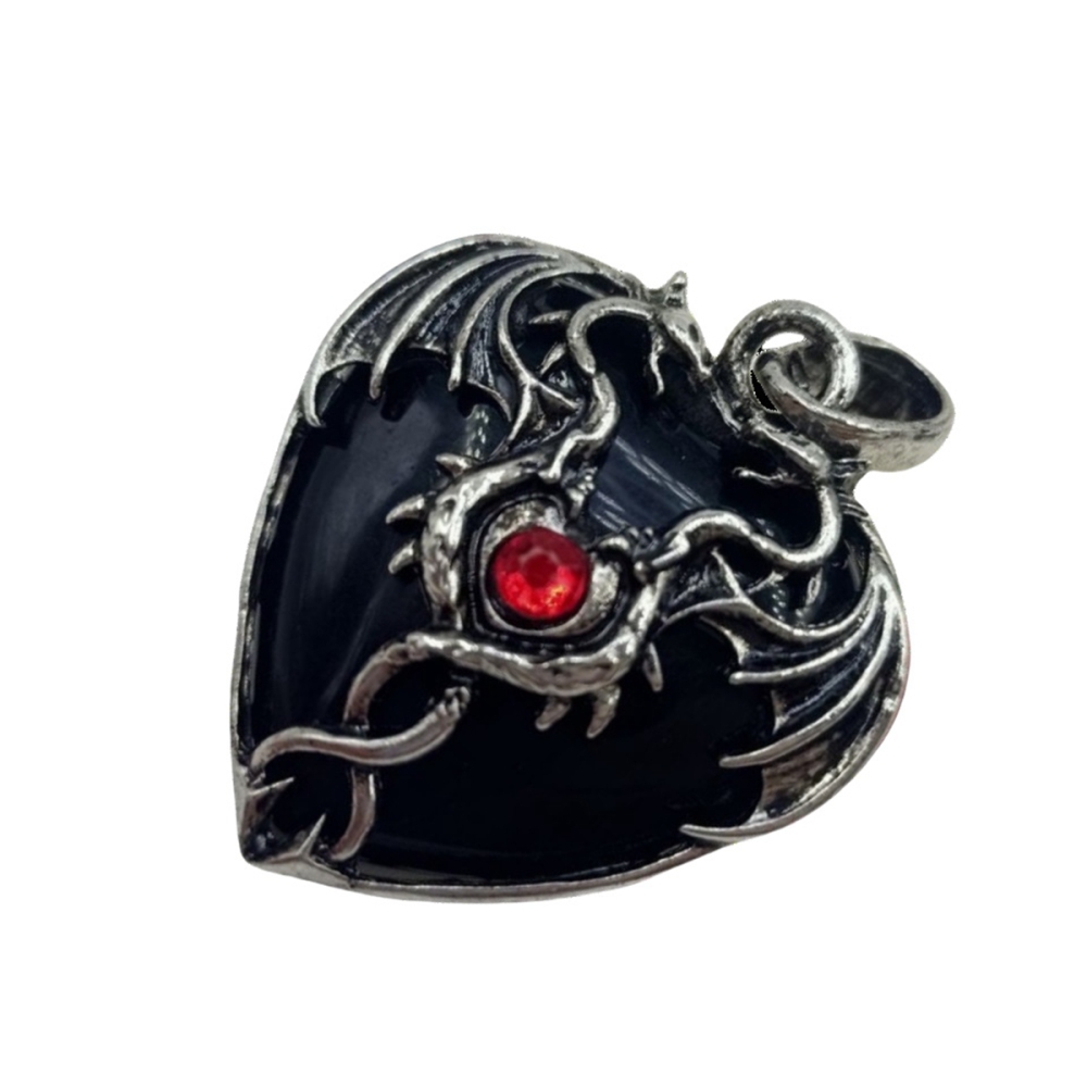 Yellow Tiger Eye 30MM Heart Antique Silver Double Dragon Pendant (32x42mm) for DIY Making Jewelry