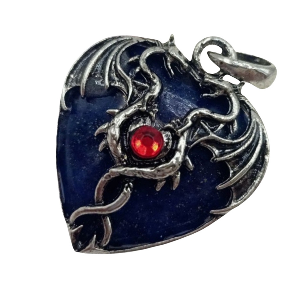 Gemstone 30MM Heart Antique Silver Double Dragon Pendant (32x42mm) for DIY Making Jewelry