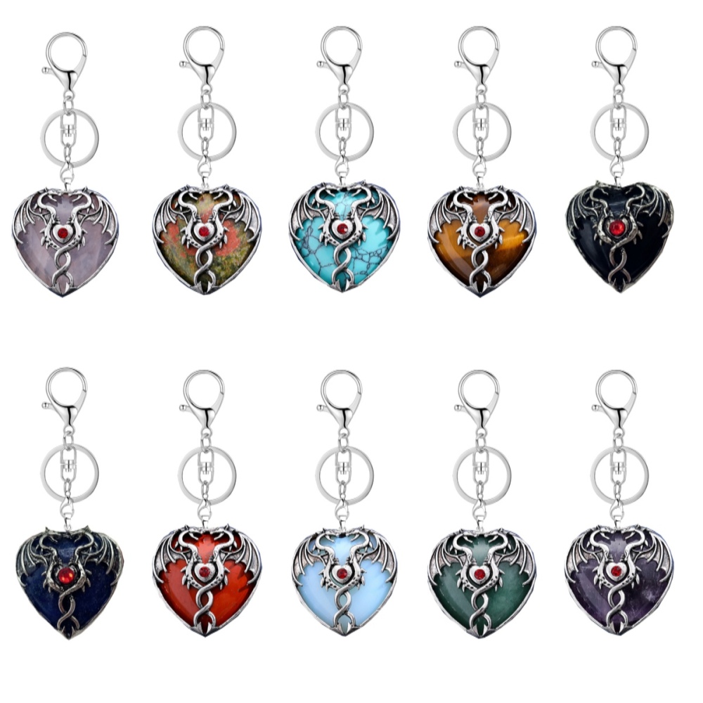 Clear Crystal 30MM Heart Antique Silver Double Dragon Pendant (32x42mm) for DIY Making Jewelry