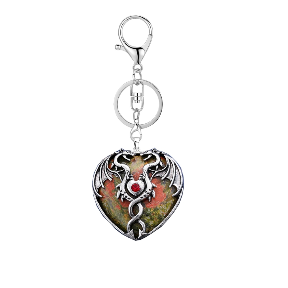 Gemstone 30MM Heart Antique Silver Double Dragon Pendant (32x42mm) for DIY Making Jewelry