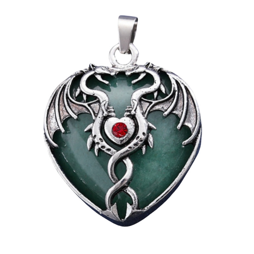 Gemstone Heart Antique Silver Double Dragon Pendant for DIY Making Jewelry