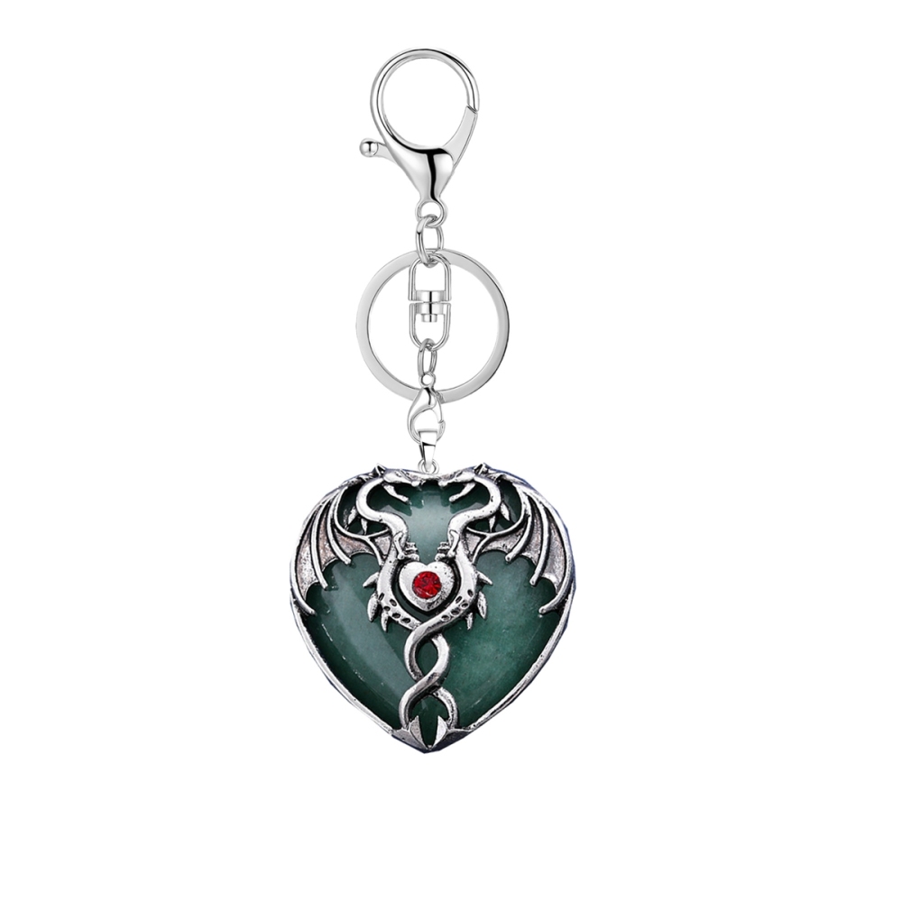 Clear Crystal 30MM Heart Antique Silver Double Dragon Pendant (32x42mm) for DIY Making Jewelry