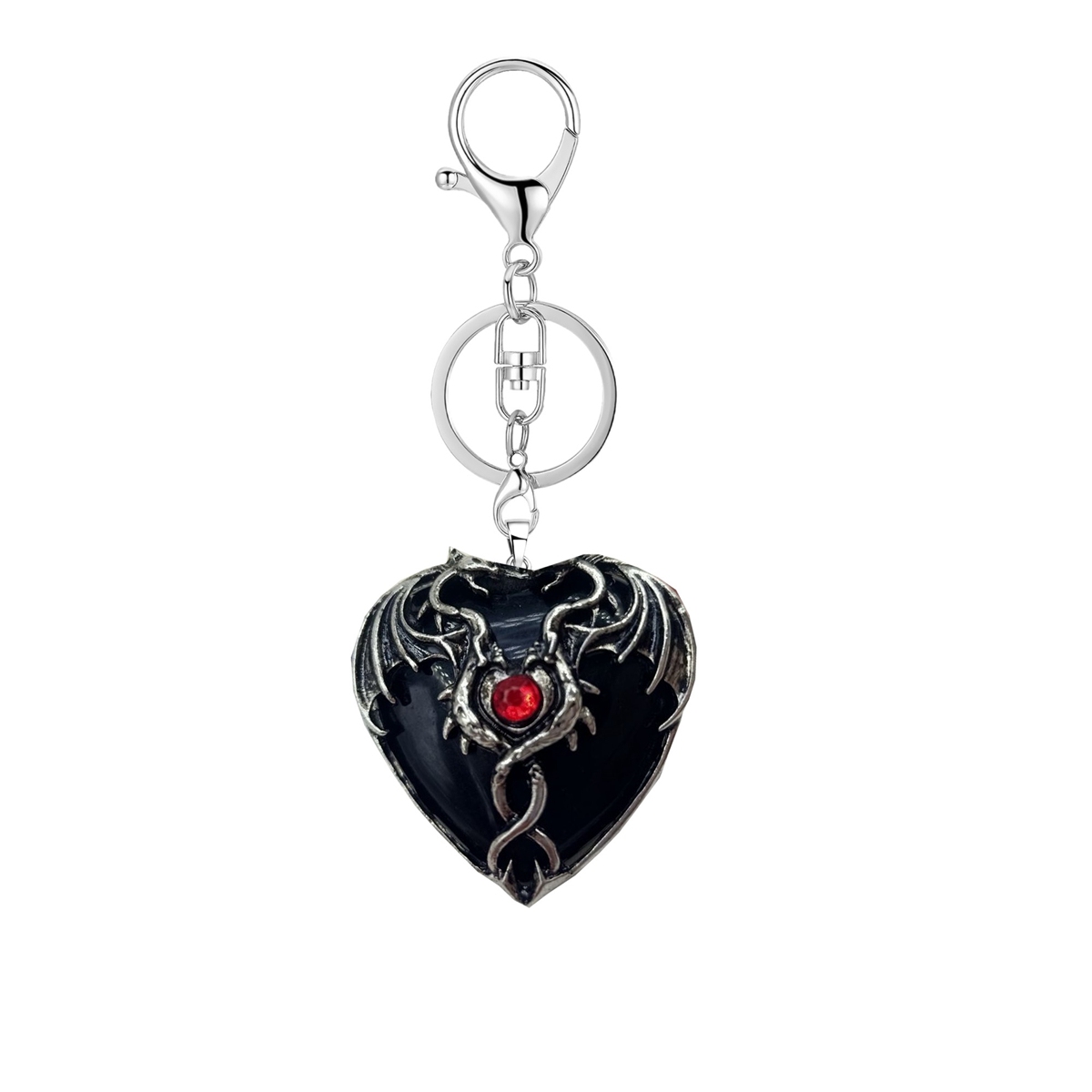 Gemstone 30MM Heart Antique Silver Double Dragon Pendant (32x42mm) for DIY Making Jewelry