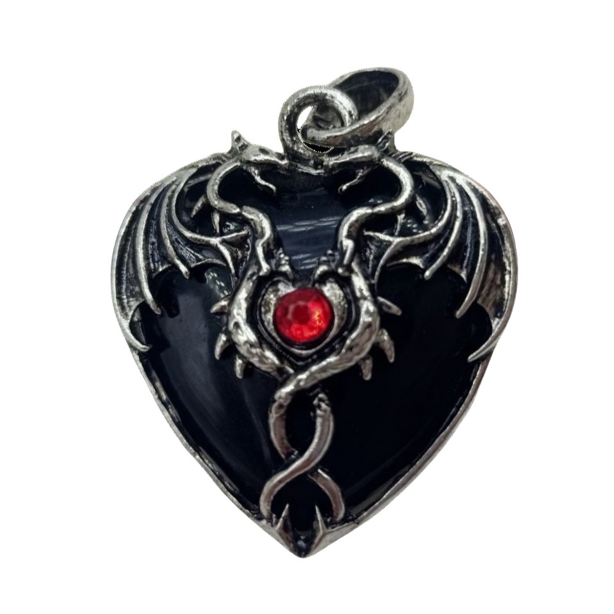 Gemstone Heart Antique Silver Double Dragon Pendant for DIY Making Jewelry