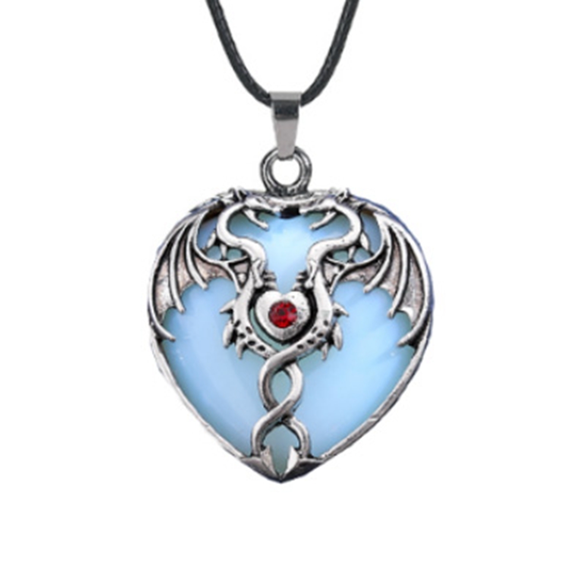Gemstone 30MM Heart Antique Silver Double Dragon Pendant (32x42mm) for DIY Making Jewelry