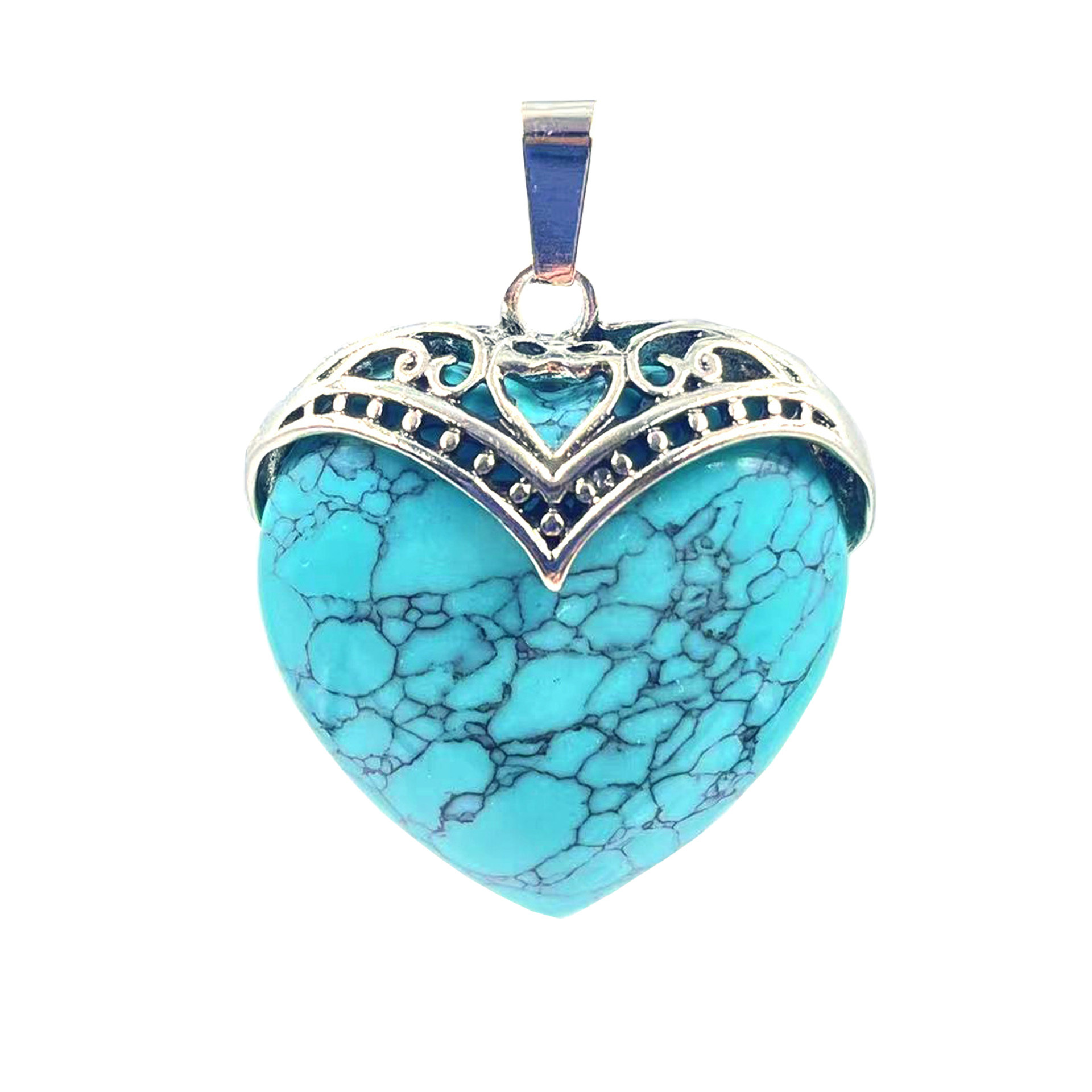 Gemstone 30MM Heart Antique Silver Double Dragon Pendant (32x38mm) for DIY Making Jewelry
