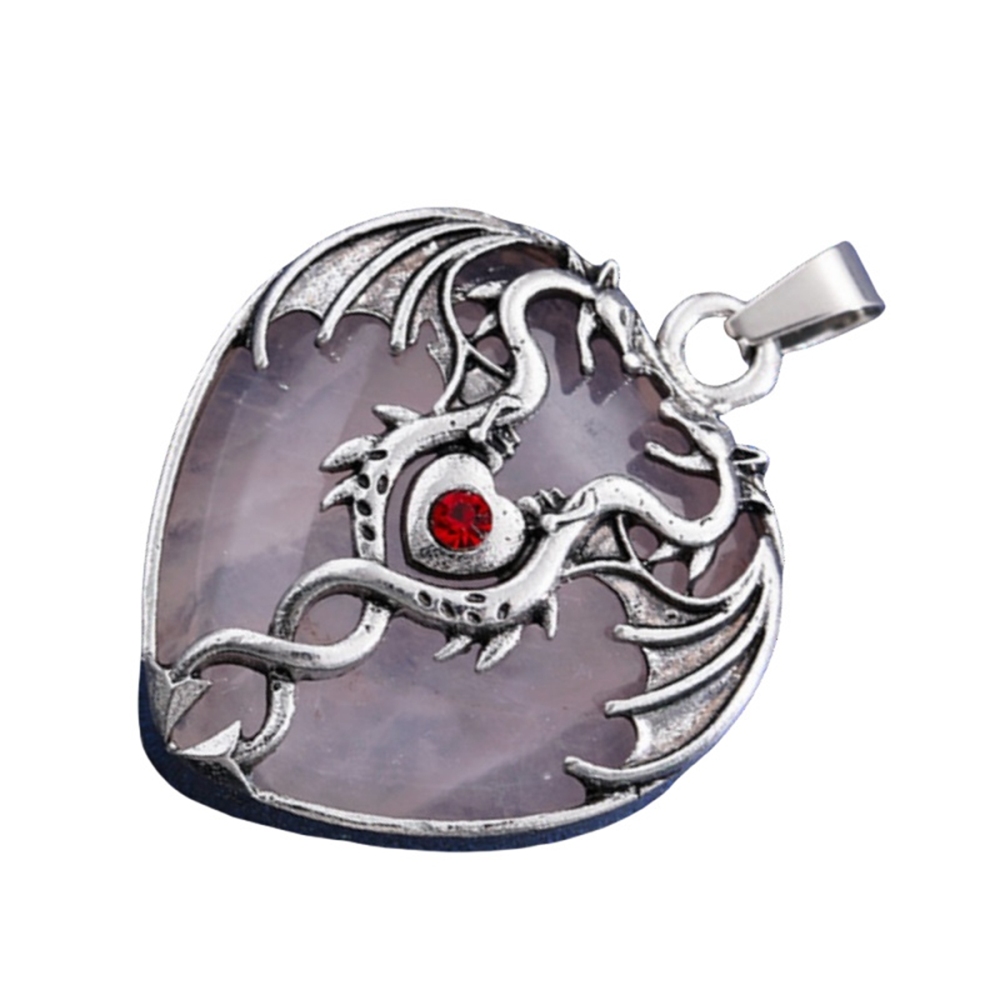 Yellow Tiger Eye 30MM Heart Antique Silver Double Dragon Pendant (32x42mm) for DIY Making Jewelry