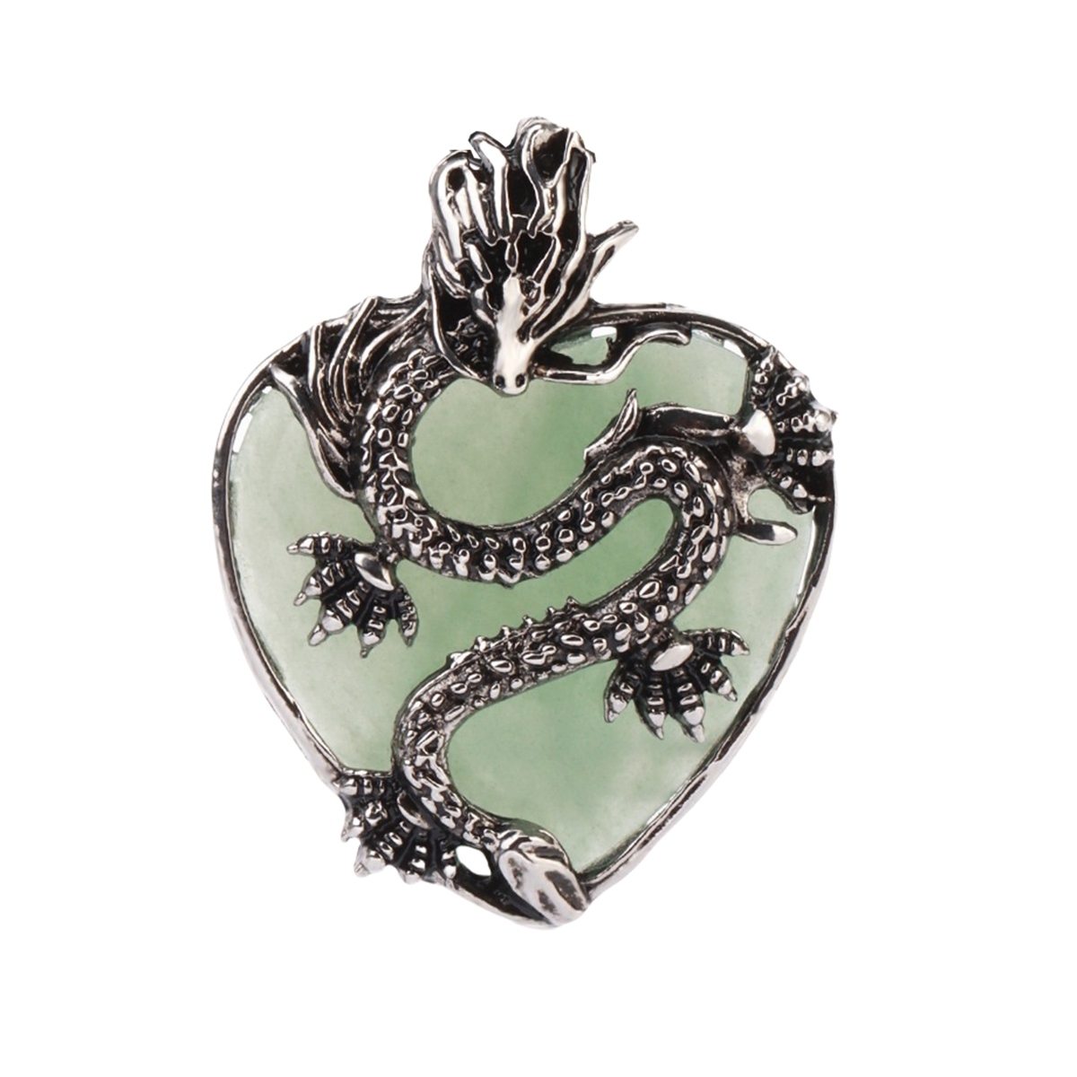 Antique Silver Dragon 30MM Heart Gemstone Pendant (32x42mm) for DIY Making Jewelry