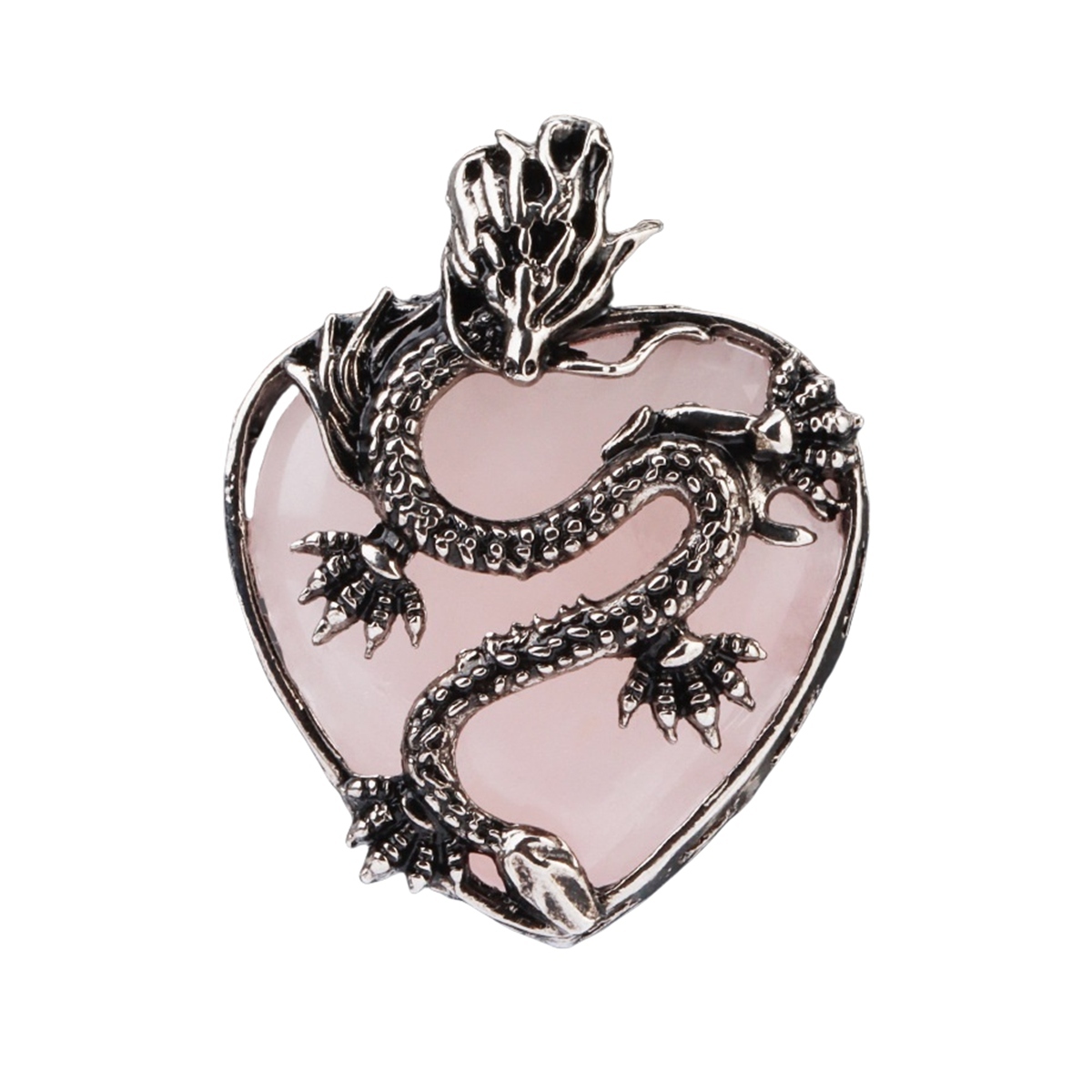 Antique Silver Dragon 30MM Heart Gemstone Pendant (32x42mm) for DIY Making Jewelry