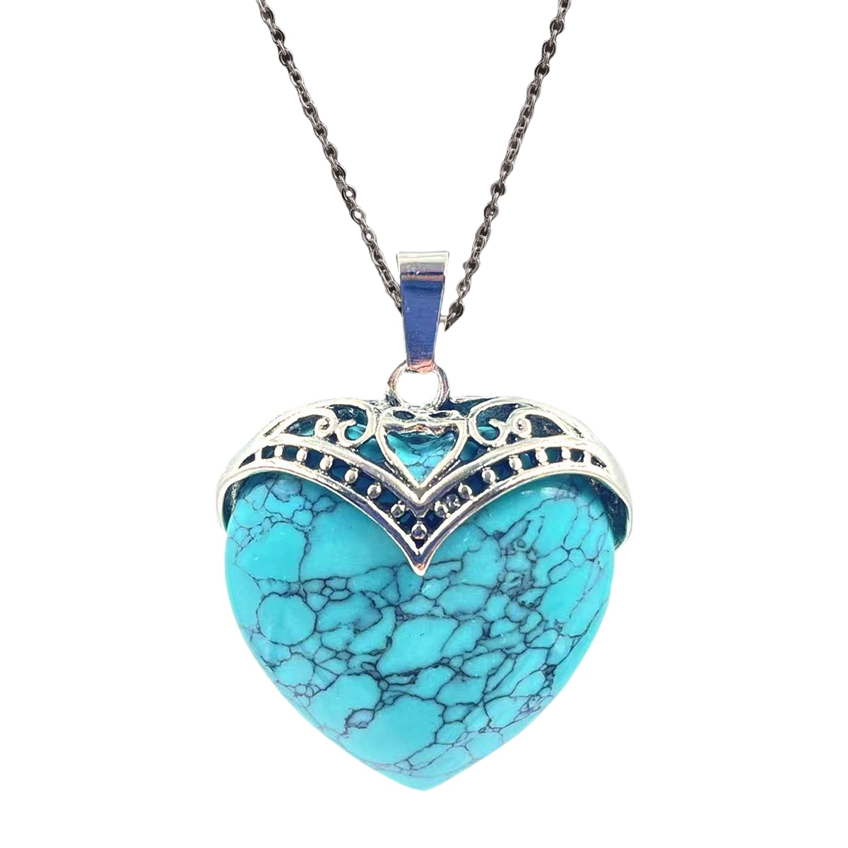 Gemstone 30MM Heart Antique Silver Double Dragon Pendant (32x38mm) for DIY Making Jewelry