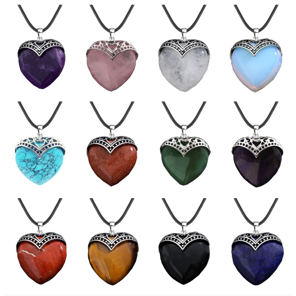 Gemstone 30MM Heart Antique Silver Double Dragon Pendant (32x38mm) for DIY Making Jewelry