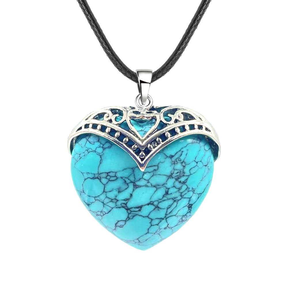 Gemstone 30MM Heart Antique Silver Double Dragon Pendant (32x38mm) for DIY Making Jewelry