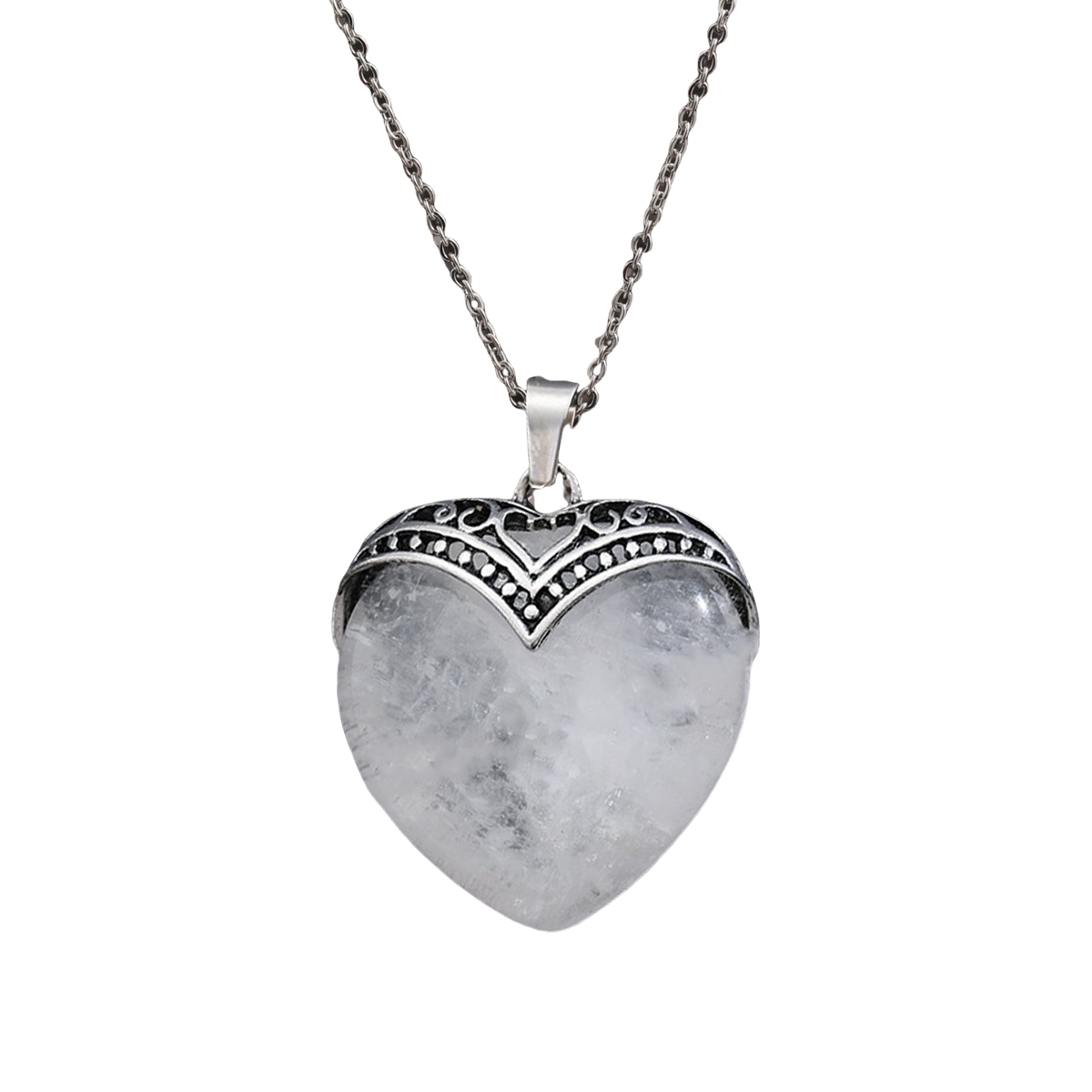 Gemstone 30MM Heart Antique Silver Double Dragon Pendant (32x38mm) for DIY Making Jewelry