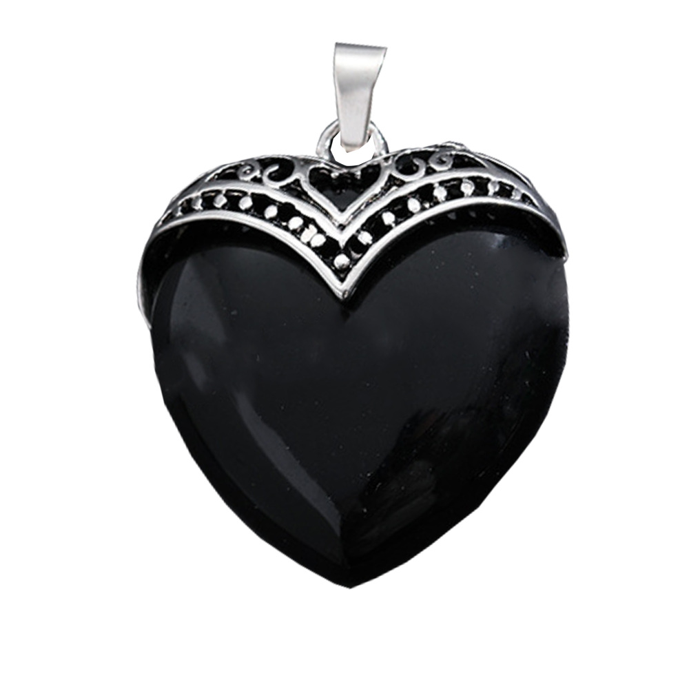Gemstone 30MM Heart Antique Silver Double Dragon Pendant (32x38mm) for DIY Making Jewelry