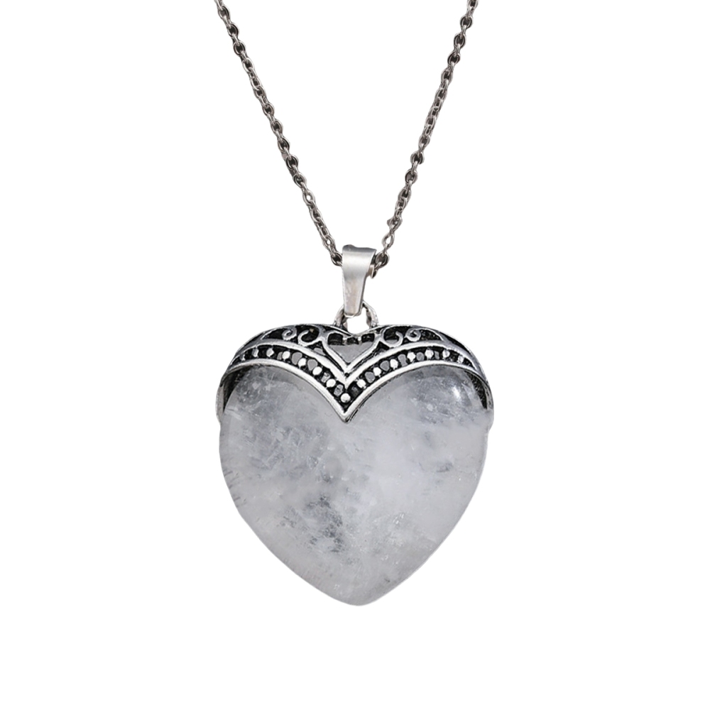 Gemstone 30MM Heart Antique Silver Double Dragon Pendant (32x38mm) for DIY Making Jewelry