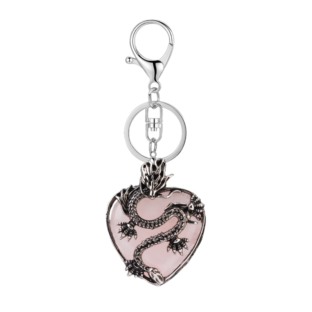Antique Silver Dragon 30MM Heart Gemstone Pendant (32x42mm) Necklace with 45CM Black Cord