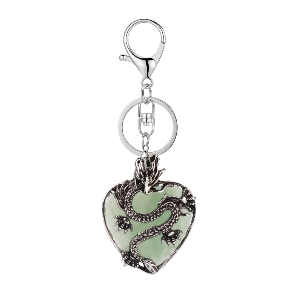 Antique Silver Dragon 30MM Heart Gemstone Pendant (32x42mm) Necklace with 45CM Black Cord