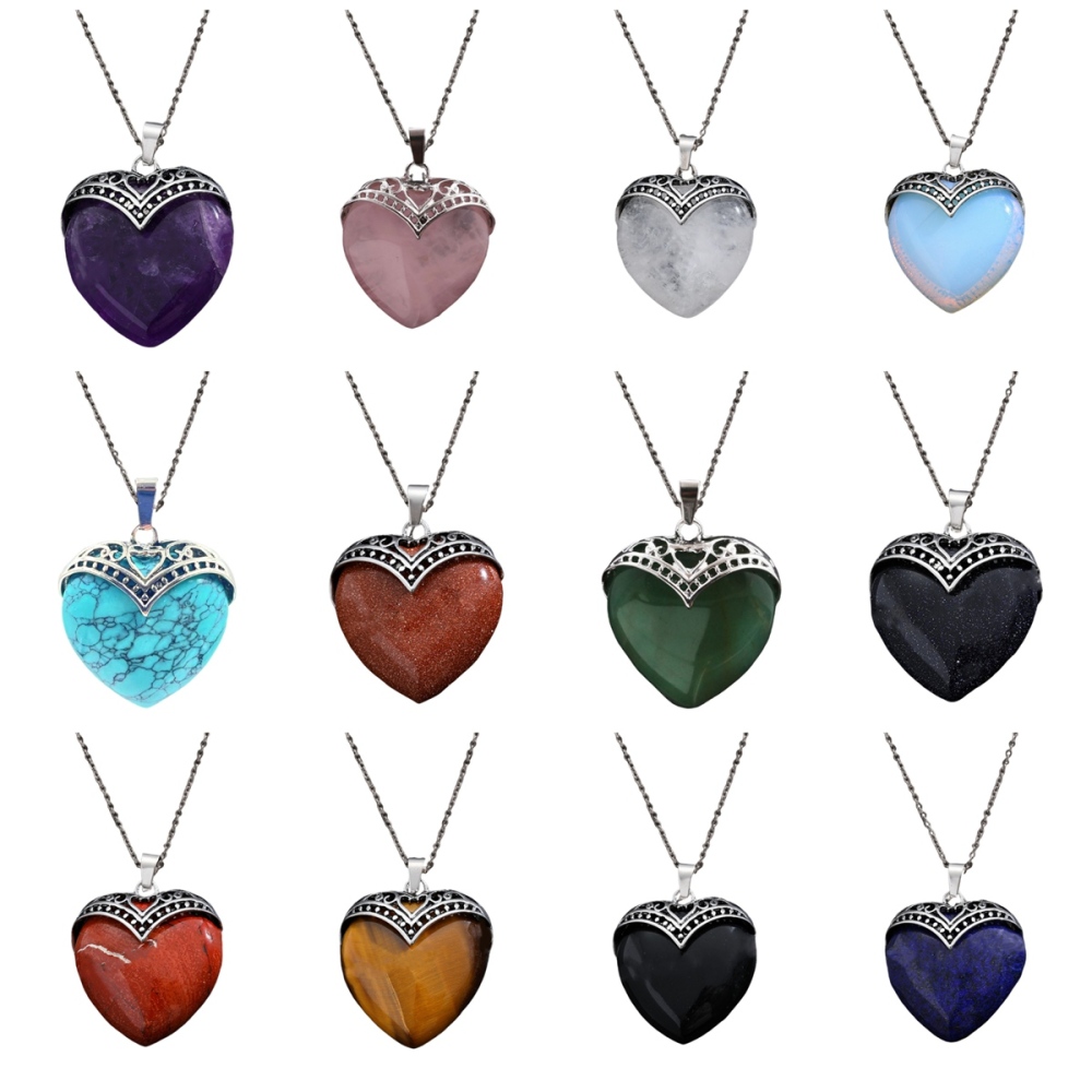 Gemstone 30MM Heart Antique Silver Double Dragon Pendant (32x38mm) for DIY Making Jewelry