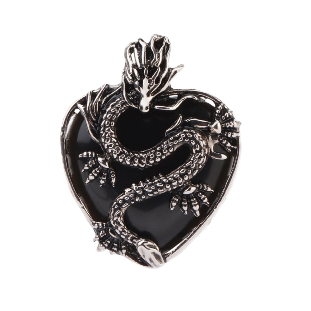 Antique Silver Dragon 30MM Heart Gemstone Pendant (32x42mm) Necklace with 45CM Black Cord