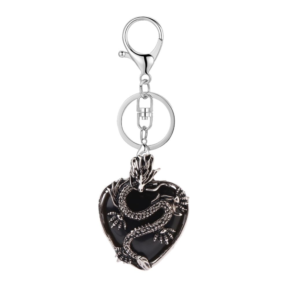 Antique Silver Dragon 30MM Heart Gemstone Pendant (32x42mm) Necklace with 45CM Black Cord
