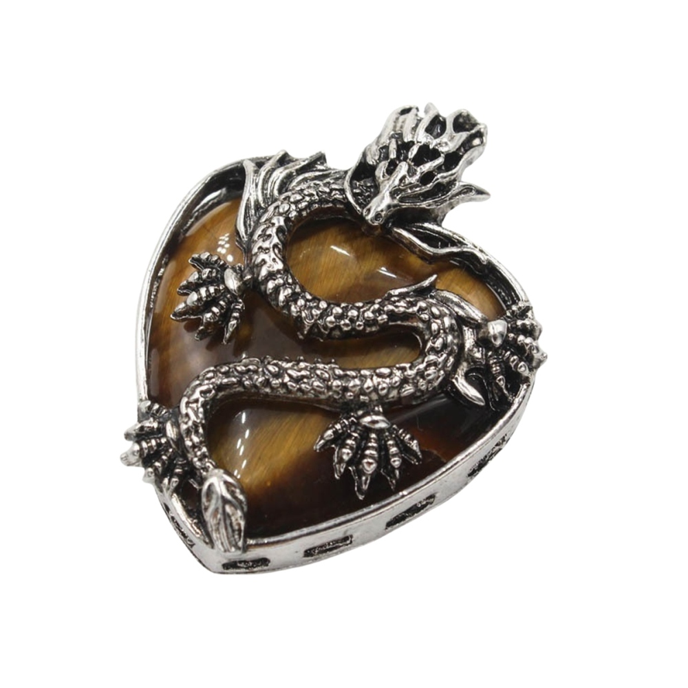 Antique Silver Dragon 30MM Heart Gemstone Pendant (32x42mm) Necklace with 45CM Black Cord