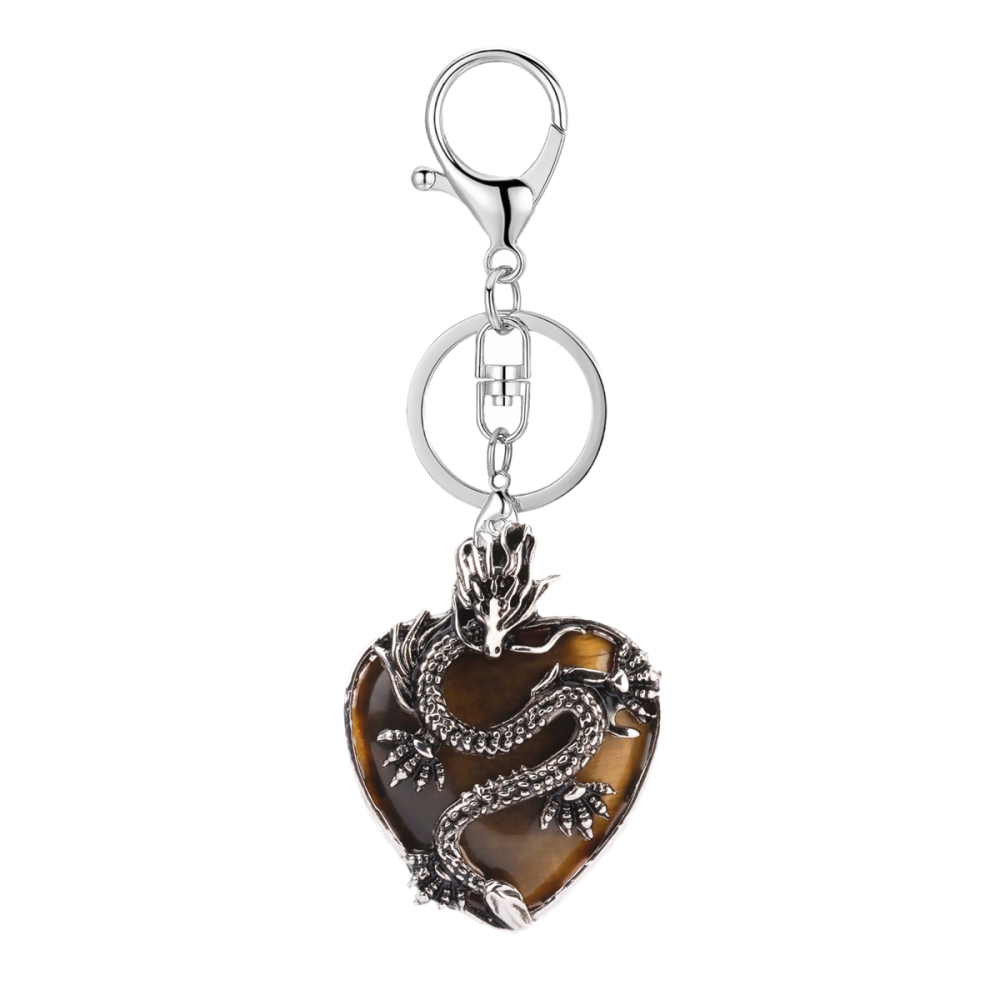 Antique Silver Dragon 30MM Heart Gemstone Pendant (32x42mm) Necklace with 45CM Black Cord