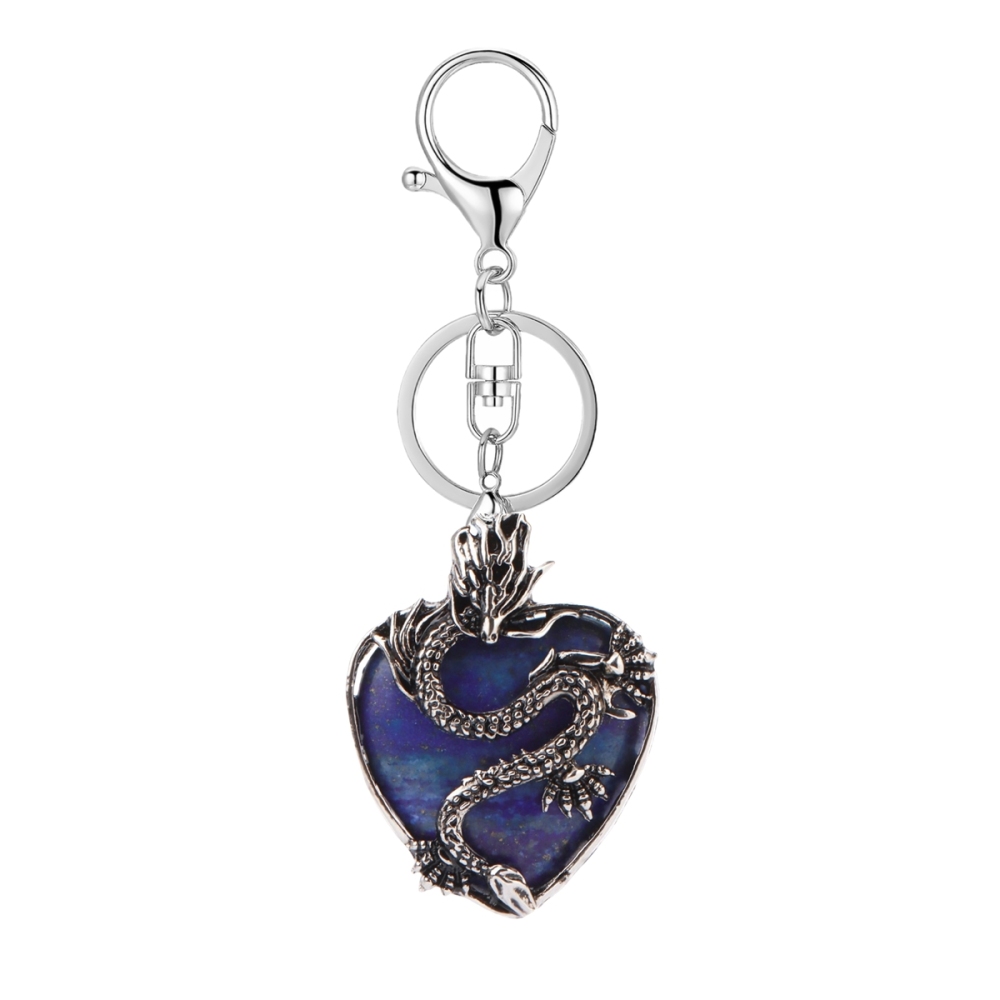 Antique Silver Dragon 30MM Heart Gemstone Pendant (32x42mm) Necklace with 45CM Black Cord