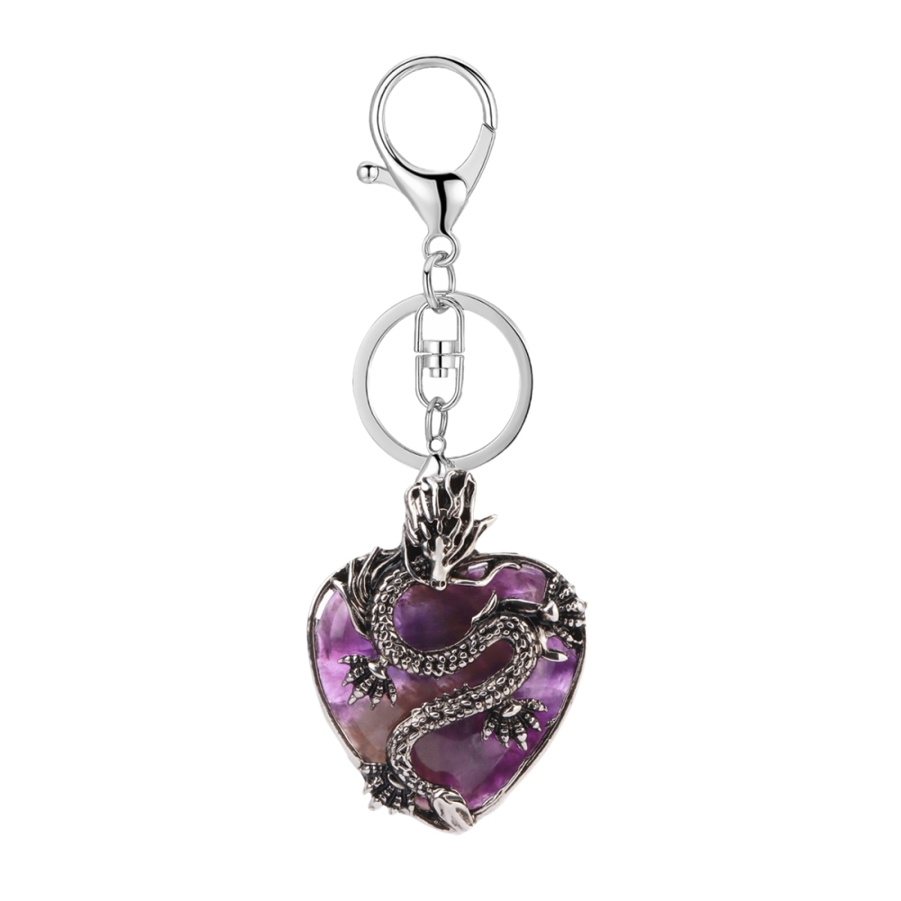 Antique Silver Dragon 30MM Heart Gemstone Pendant (32x42mm) Necklace with 45CM Black Cord