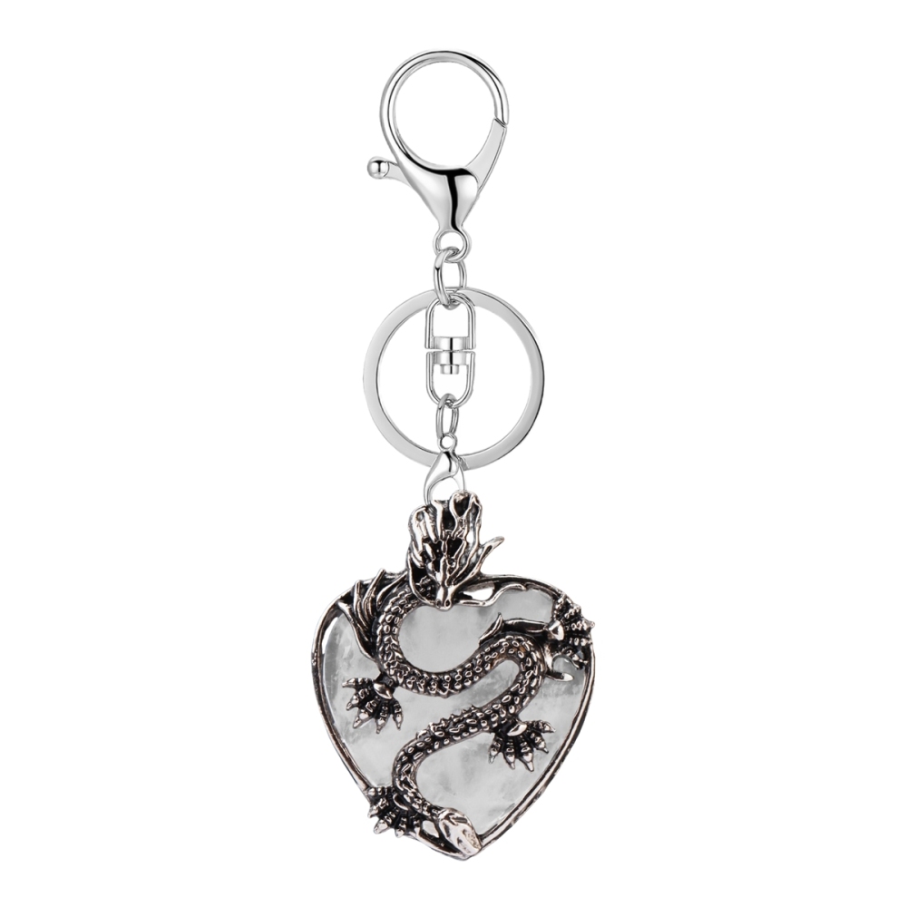 Antique Silver Dragon 30MM Heart Gemstone Pendant (32x42mm) Necklace with 45CM Black Cord
