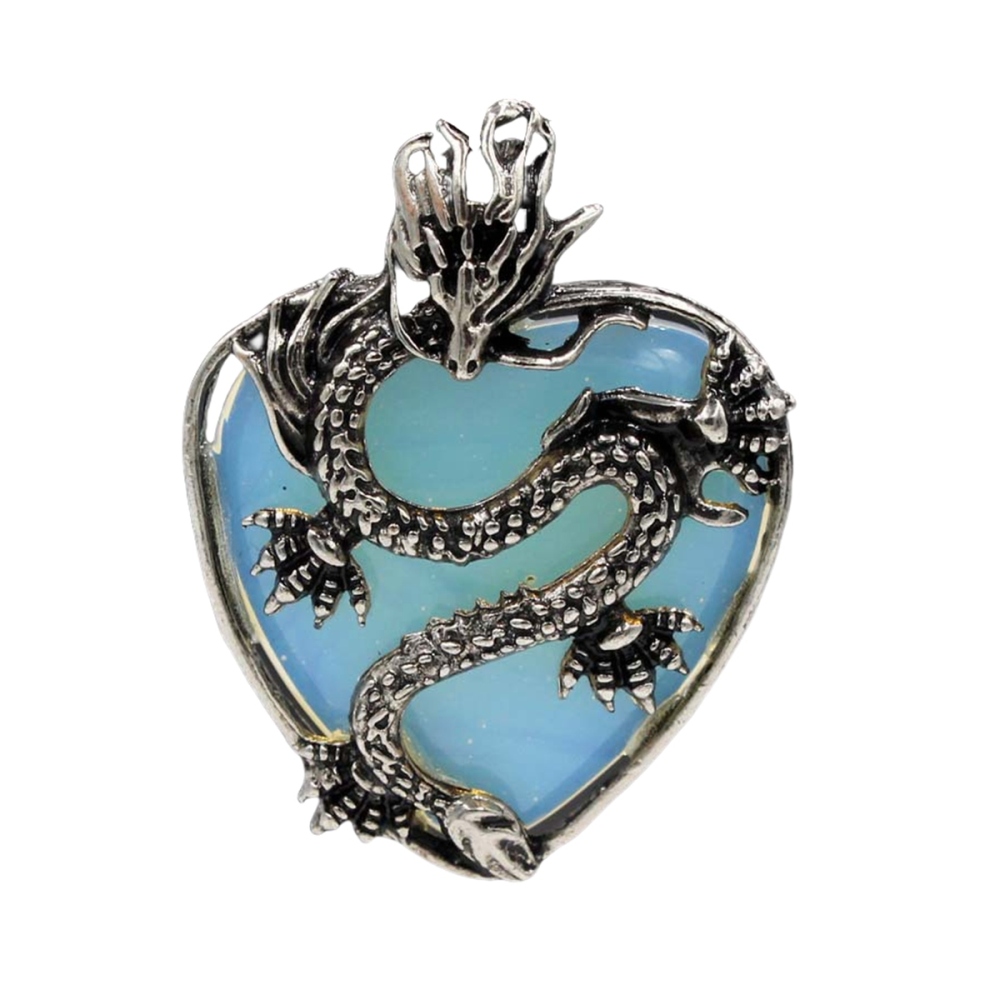 Antique Silver Dragon 30MM Heart Gemstone Pendant (32x42mm) for DIY Making Jewelry
