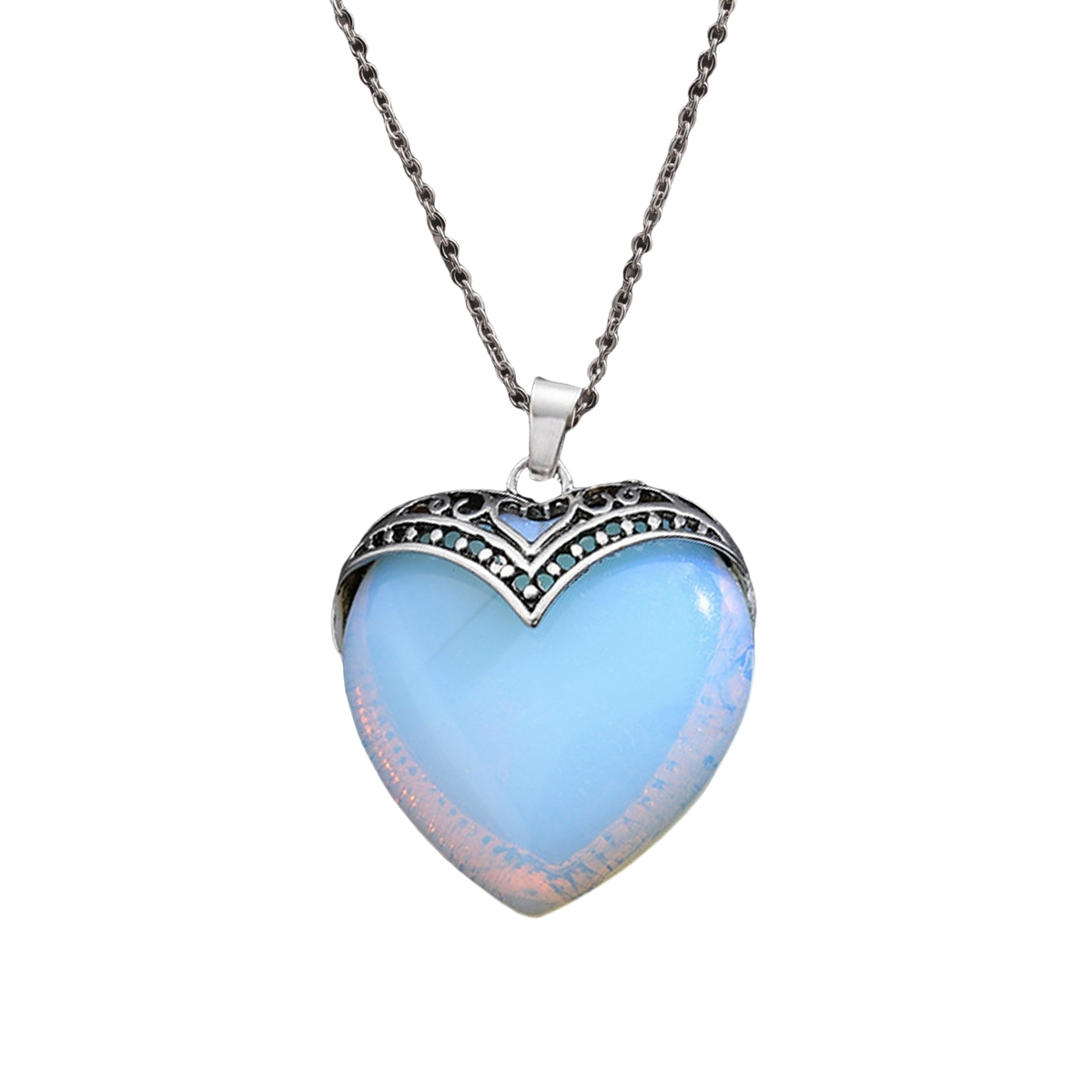 Gemstone 30MM Heart Antique Silver Double Dragon Pendant (32x38mm) for DIY Making Jewelry