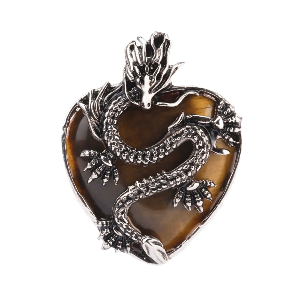 Antique Silver Dragon 30MM Heart Gemstone Pendant (32x42mm) for DIY Making Jewelry