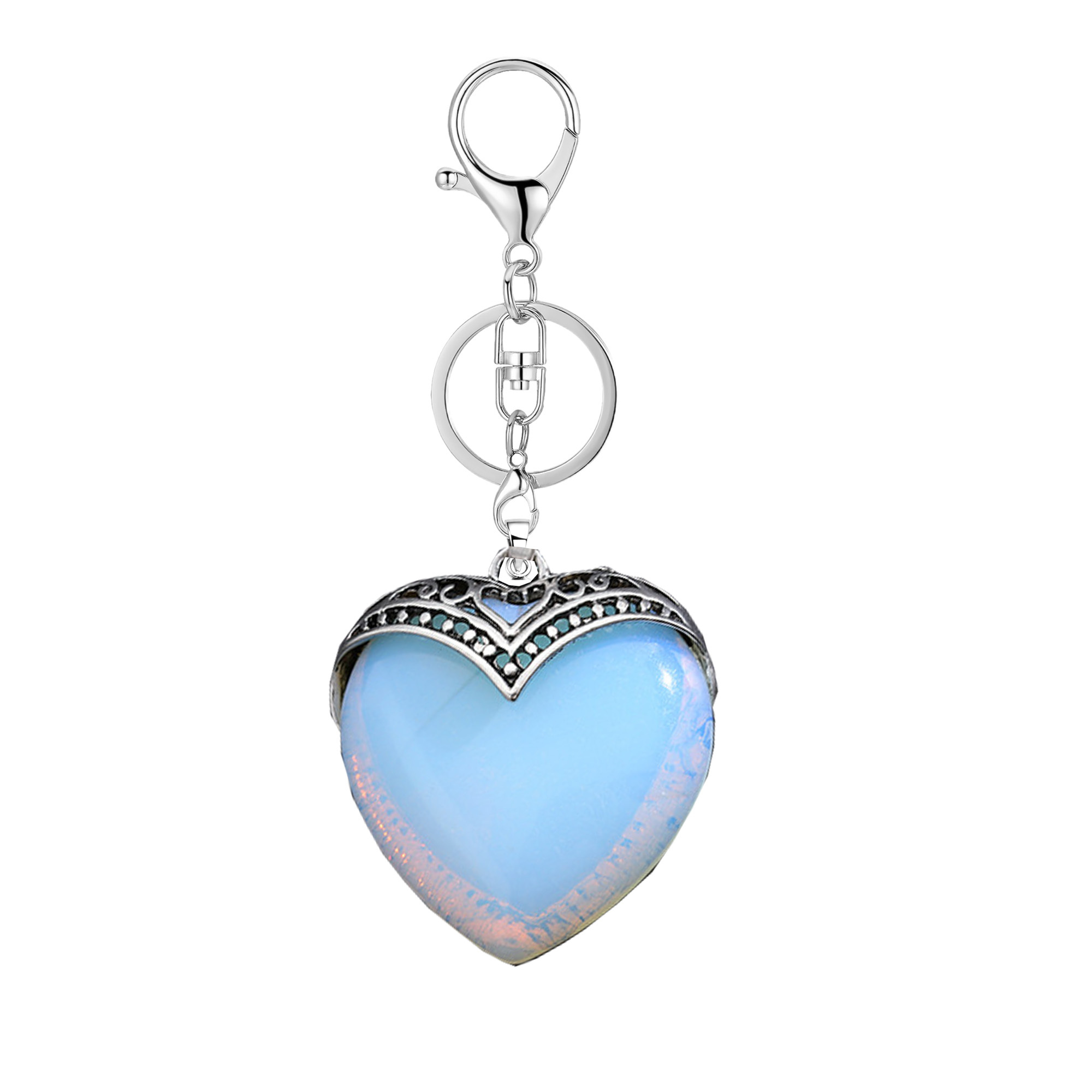 Gemstone 30MM Heart Antique Silver Double Dragon Pendant (32x38mm) for DIY Making Jewelry