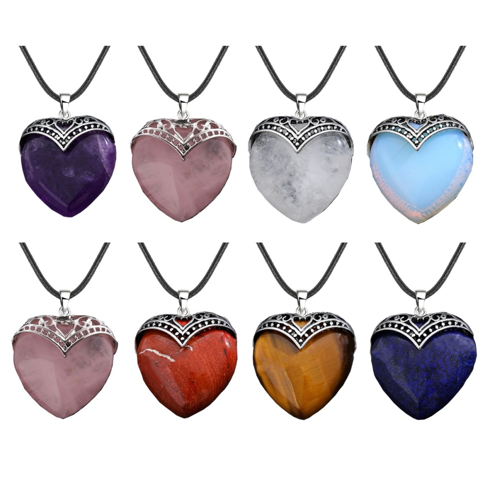 Gemstone 30MM Heart Antique Silver Double Dragon Pendant (32x38mm) for DIY Making Jewelry