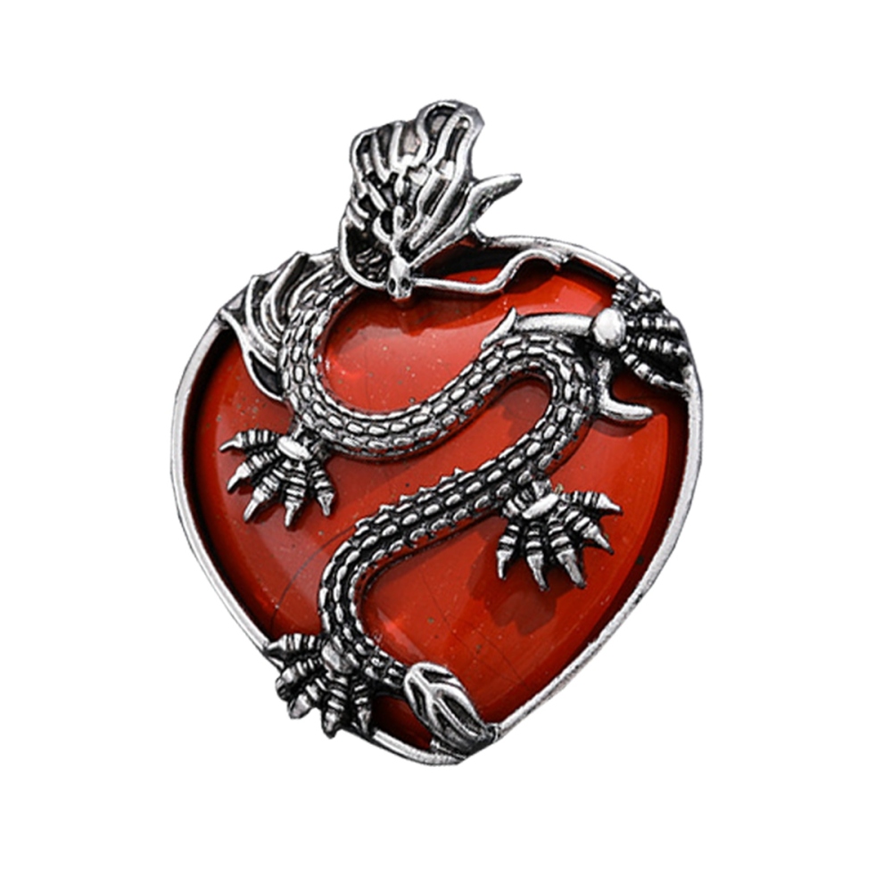Antique Silver Dragon 30MM Heart Gemstone Pendant (32x42mm) for DIY Making Jewelry