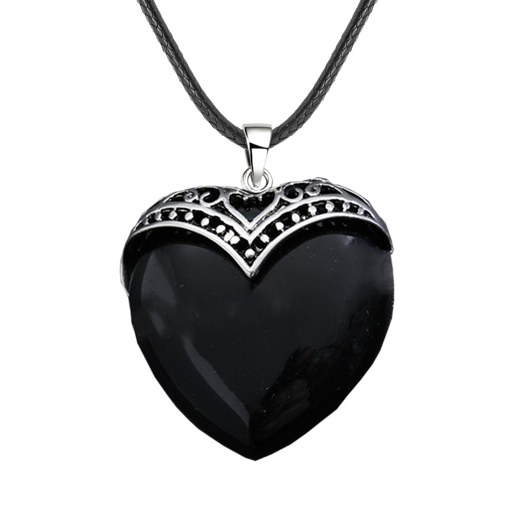 Gemstone 30MM Heart Antique Silver Double Dragon Pendant (32x38mm) for DIY Making Jewelry