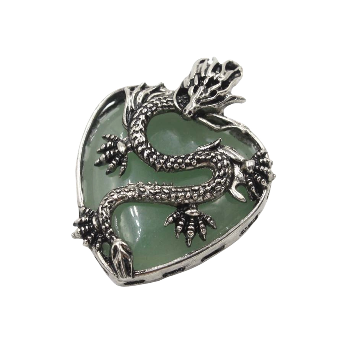 Antique Silver Dragon 30MM Heart Gemstone Pendant (32x42mm) Necklace with 45CM Black Cord