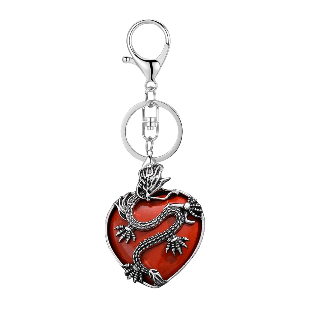 Antique Silver Dragon 30MM Heart Gemstone Pendant (32x42mm) Necklace with 45CM Black Cord