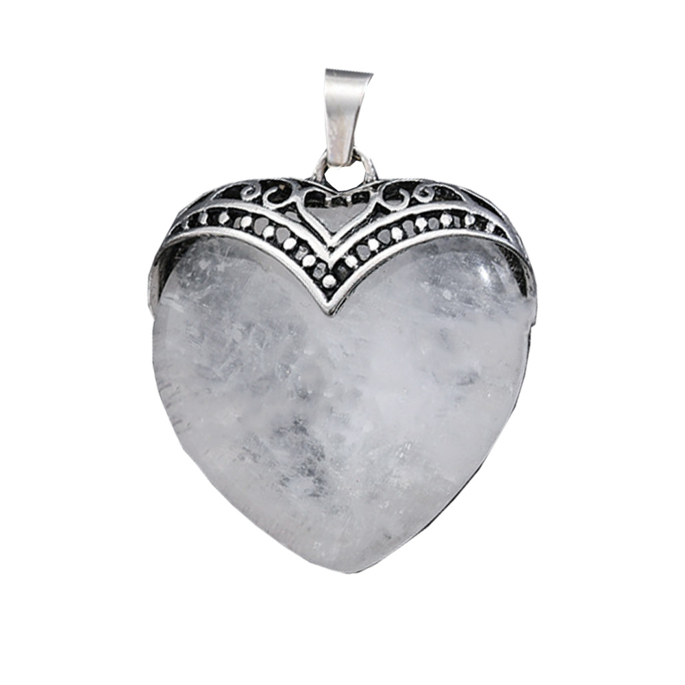 Gemstone 30MM Heart Antique Silver Double Dragon Pendant (32x38mm) for DIY Making Jewelry