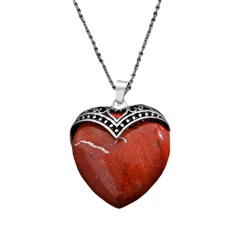 Gemstone 30MM Heart Antique Silver Double Dragon Pendant (32x38mm) for DIY Making Jewelry