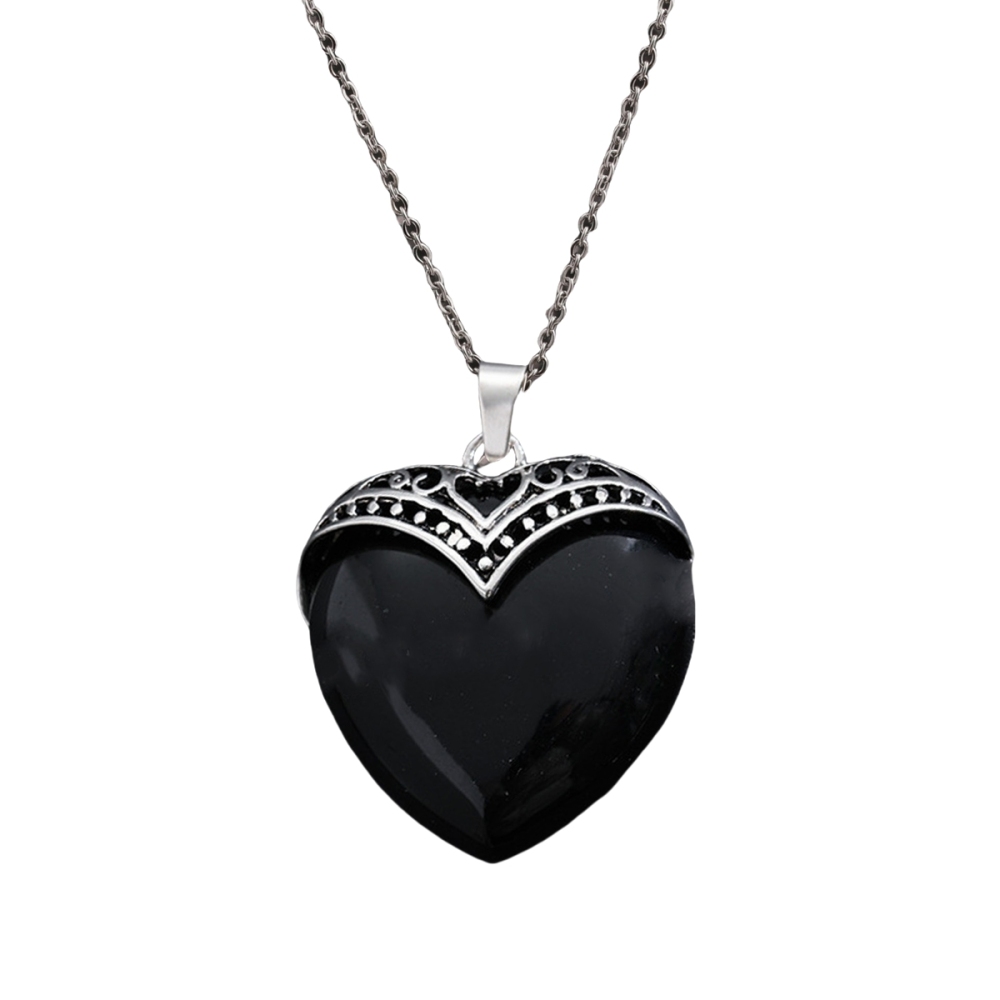 Gemstone 30MM Heart Antique Silver Double Dragon Pendant (32x38mm) for DIY Making Jewelry